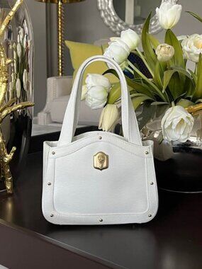 *BARRY KIESELSTEIN CORD* ICONIC ALLIGATOR TROPHY WHITE TEXTURED LEATHER BAG